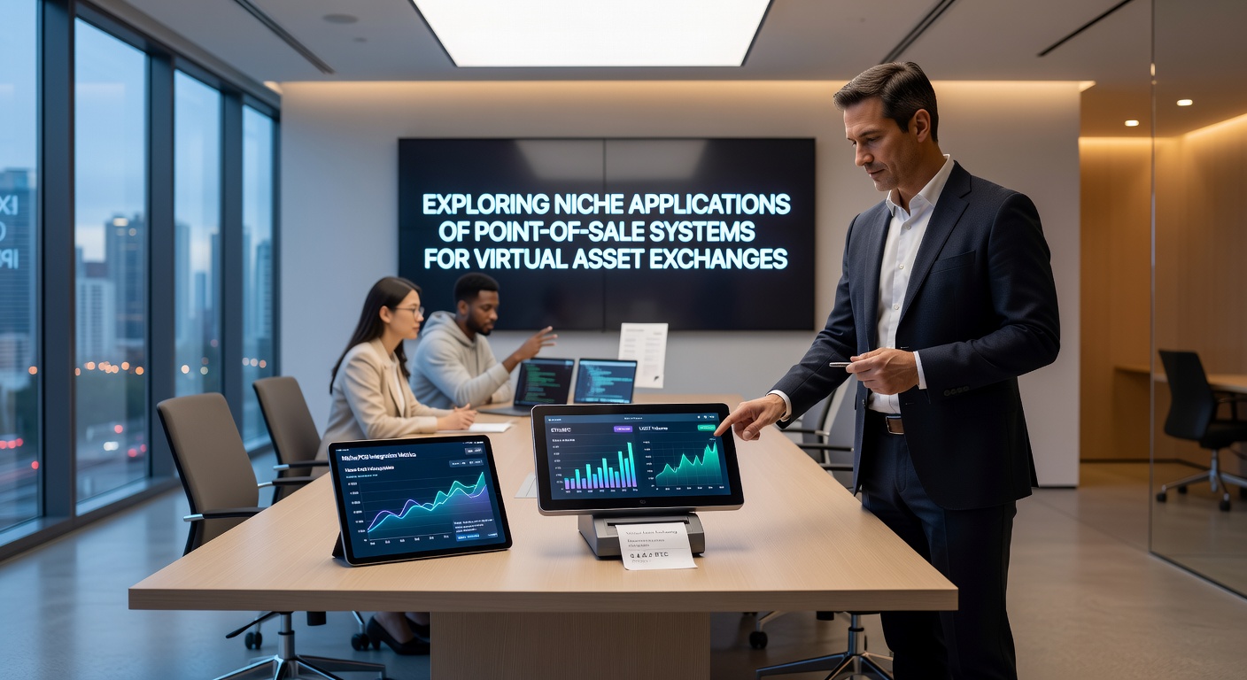 Secure point-of-sale hardware unit displaying encryption status during virtual asset transaction
