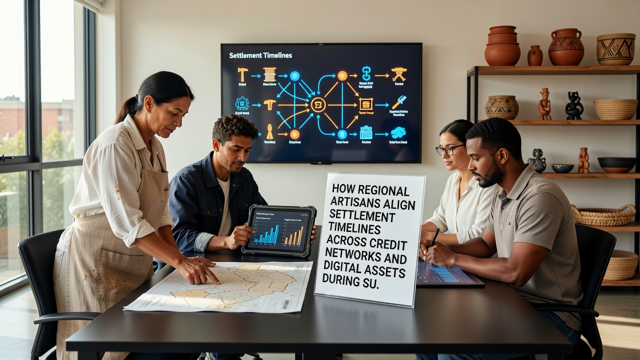 Artisan workshop coordinating payments across credit networks and digital asset platforms during supply chain shifts