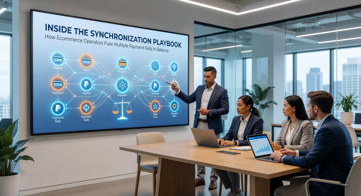 Detailed view of payment synchronization engine routing transactions across card, real-time, and wallet rails with compliance flags highlighted