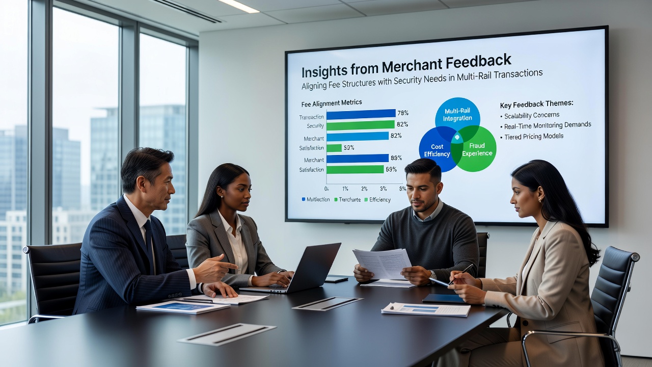 Dashboard displaying aligned fee and security metrics for multi-rail payments