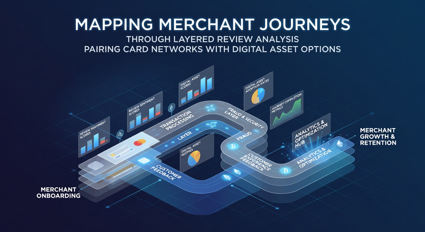 Illustration showing the mapping of merchant journeys through various payment layers including cards and digital assets