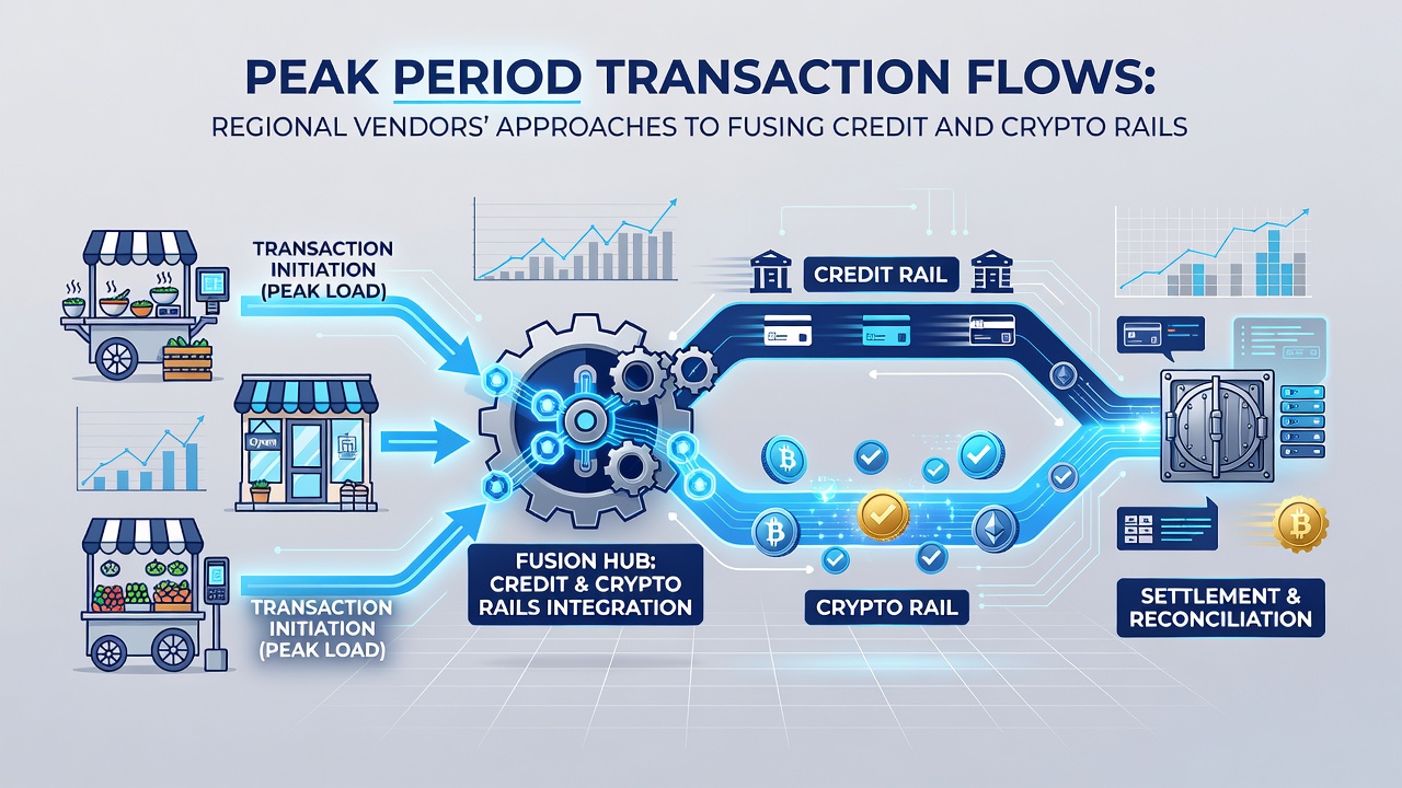 Merchants analyzing transaction data across credit and cryptocurrency rails during high-volume periods