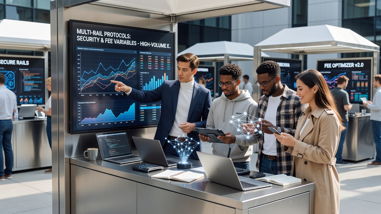 Technical setup showing multi-rail payment terminals and security dashboards used by event vendors