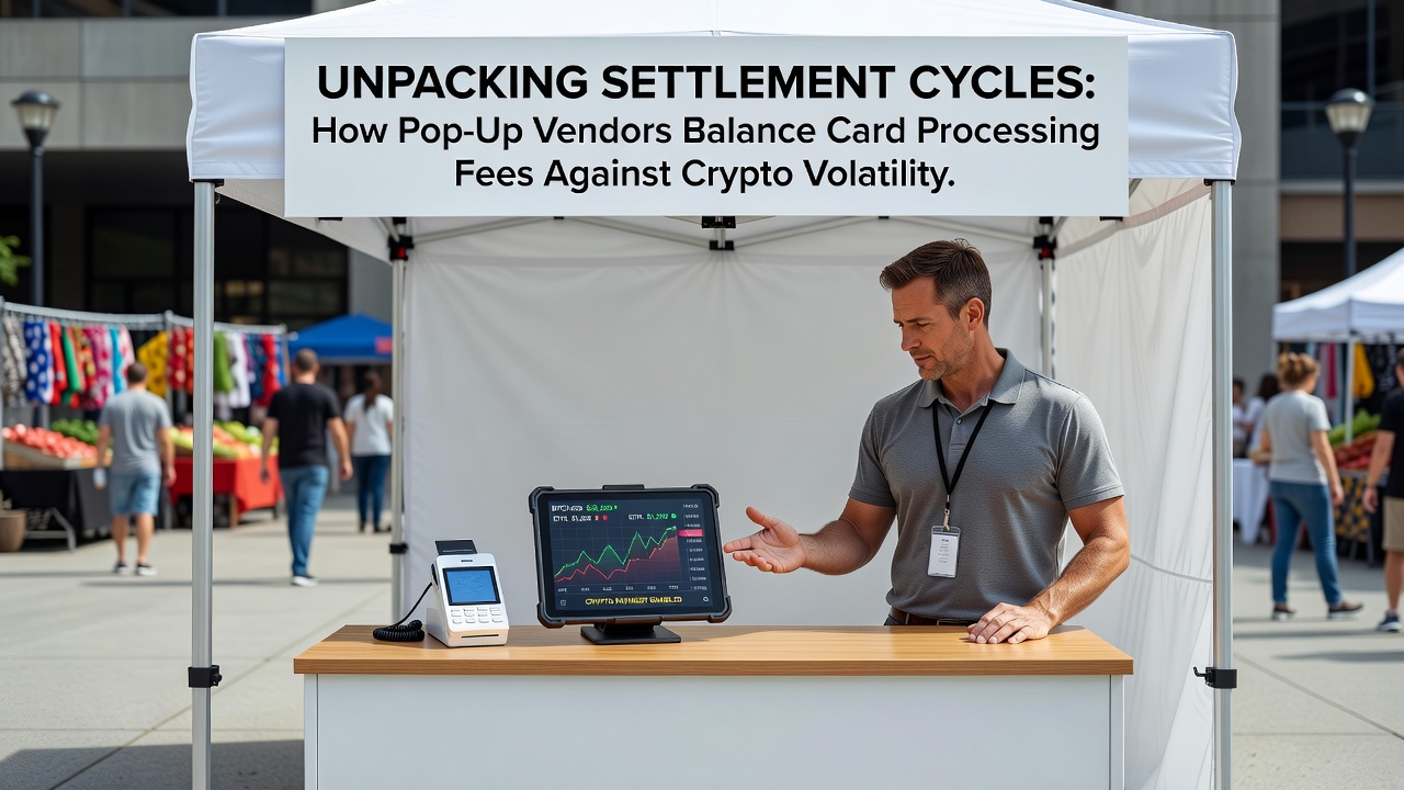 Vendor reviewing transaction settlement reports on a tablet at a pop-up retail event